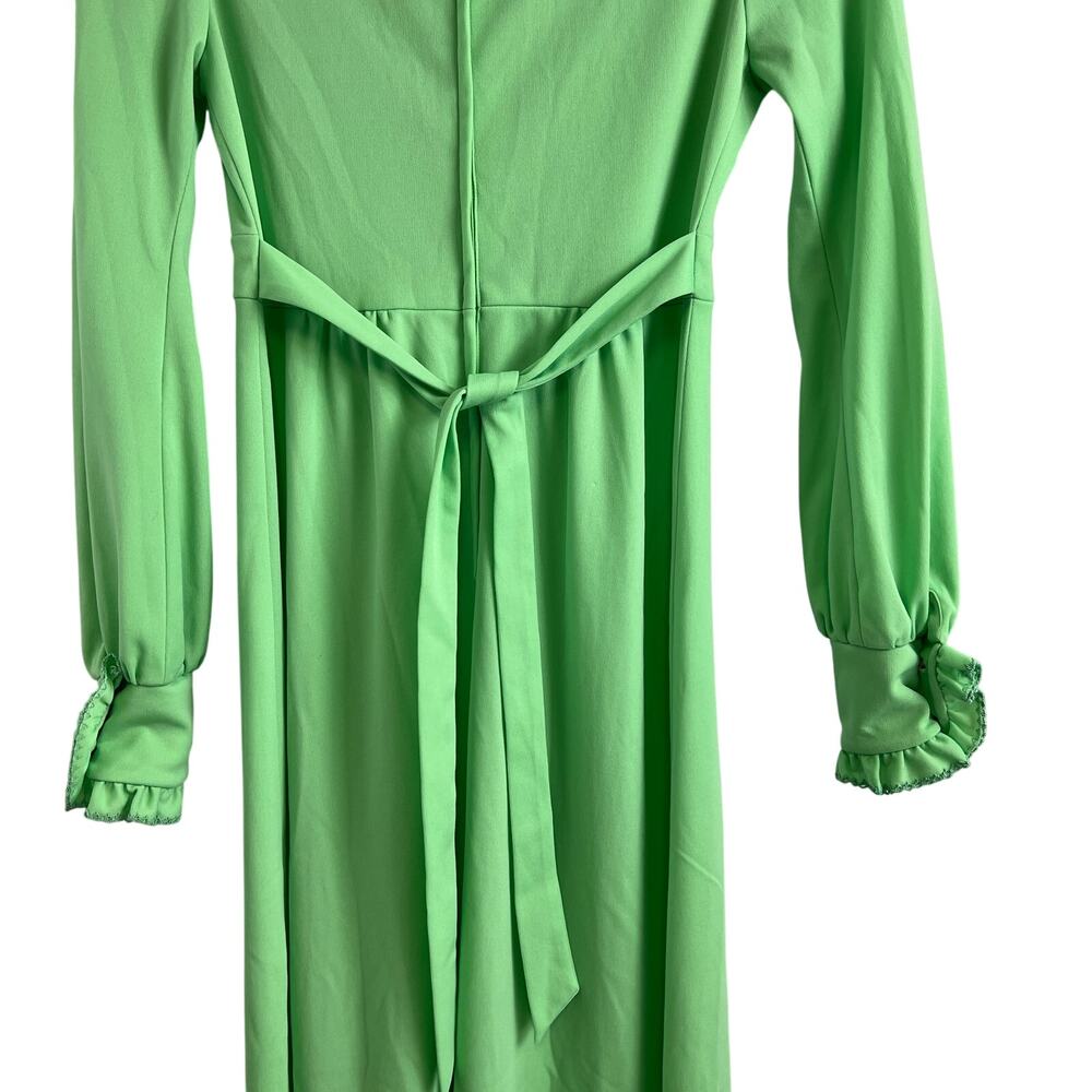 Vintage Prairie Green Ruffle 70s/ 80s Bridesmaid Maxi Dress Cottagecore Size XS - Picture 9 of 12